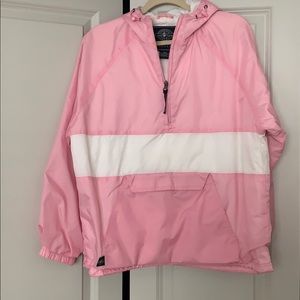 Pink and white rain jacket